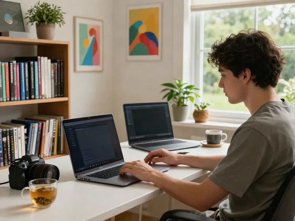 Streaming free movies on ZoeChip from a cozy home office.