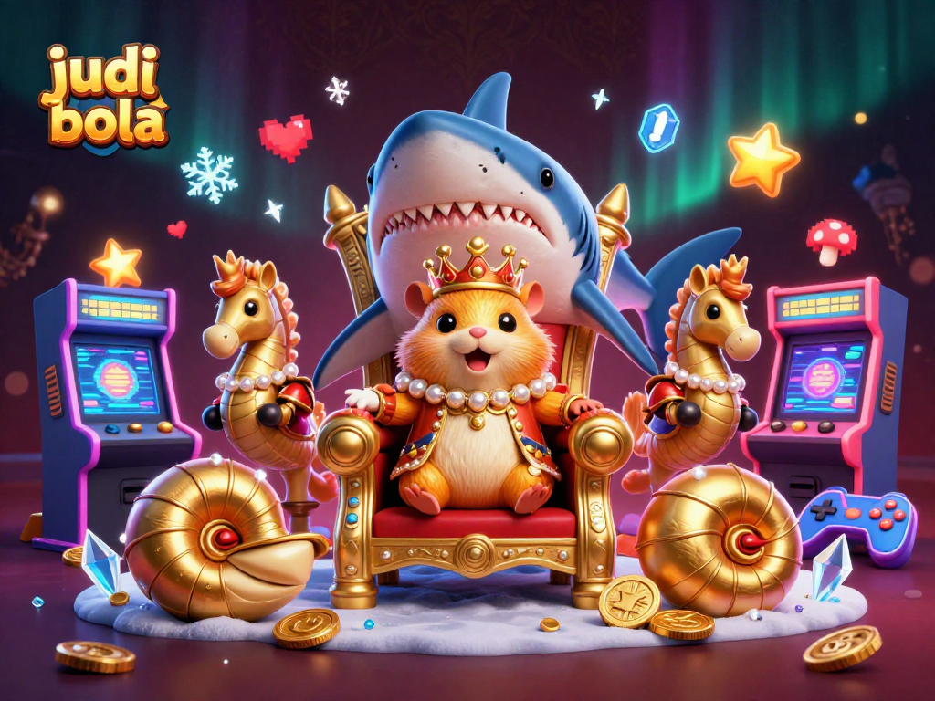 Join the thrilling action in judi bola with a fierce golden hamster king and vibrant arcade game elements.