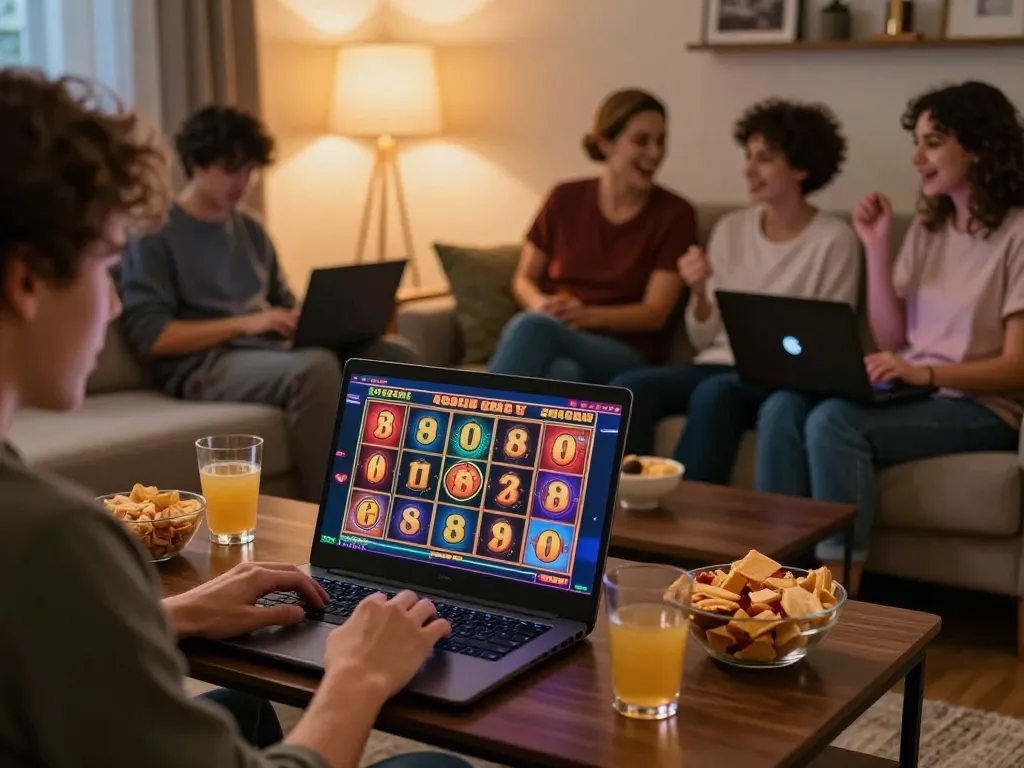 Engage in giochi casino gratis senza registrazione while relaxing on the sofa, enjoying a vibrant online gaming experience.