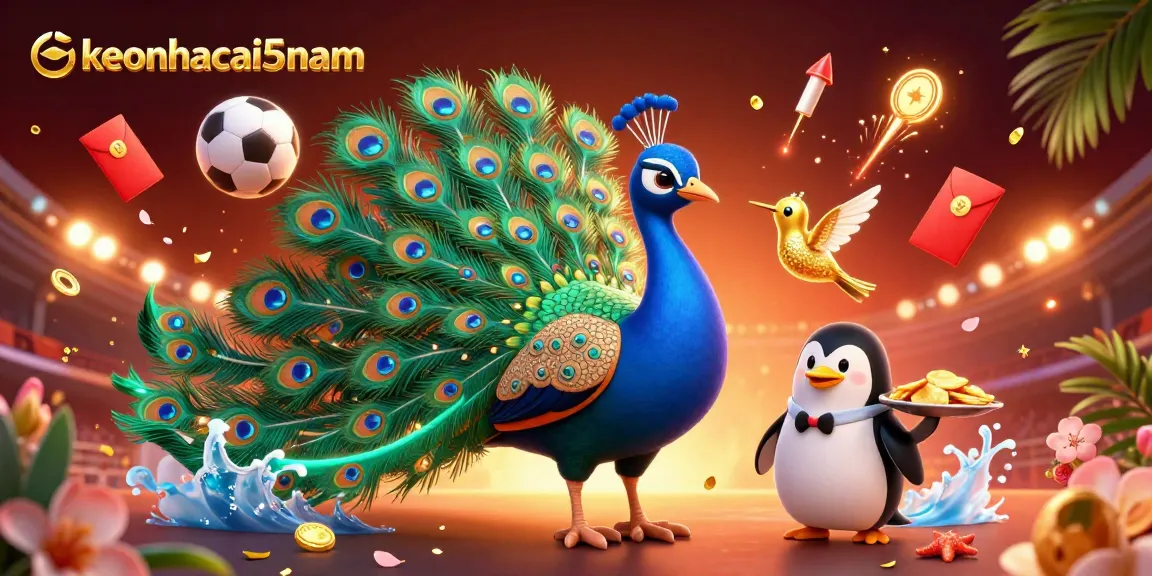 Experience thrilling sports betting excitement with keonhacai5nam, featuring vibrant casino characters and elements.