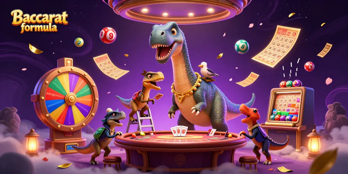 Experience the Baccarat formula strategy with a vibrant casino scene featuring playful characters and dynamic gambling elements.