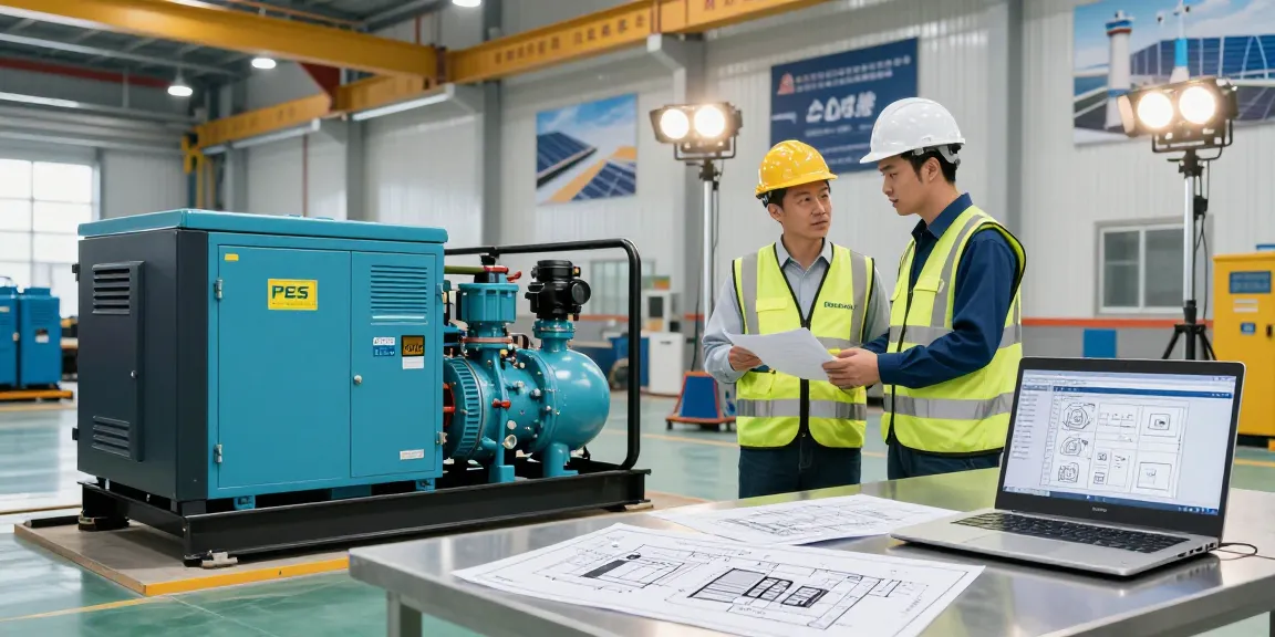 Engineer inspecting natural gas generator from PowerLink, showcasing innovative energy solutions and battery storage systems.
