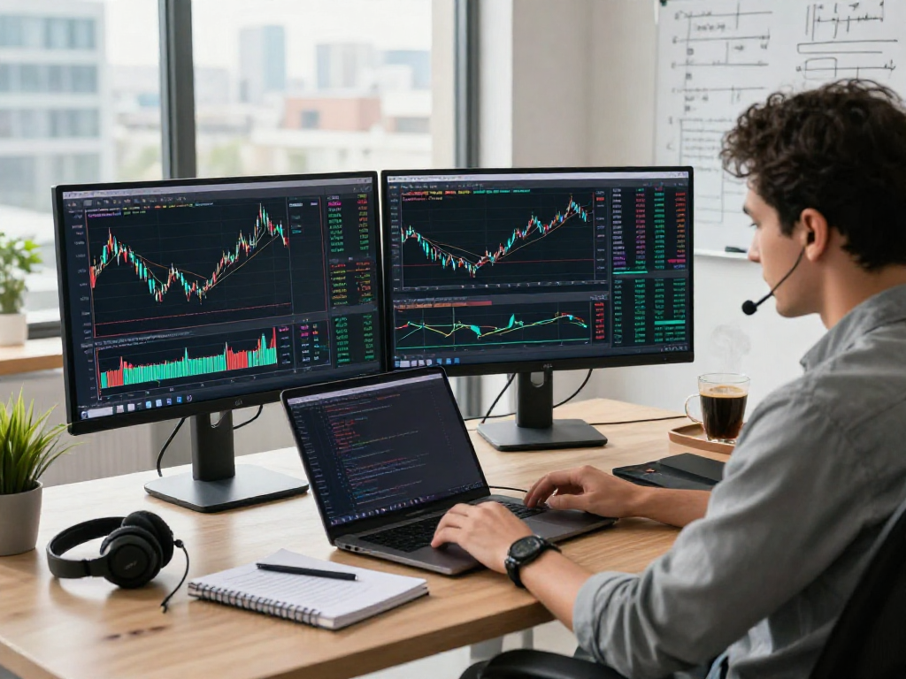 交易者在专业交易分析工作站中使用TradingView实时监控股票和加密货币行情。