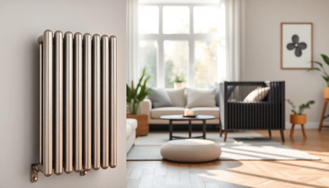 sonni Heizkörper elegant in einem modernen Wohnzimmer-Setup präsentieren