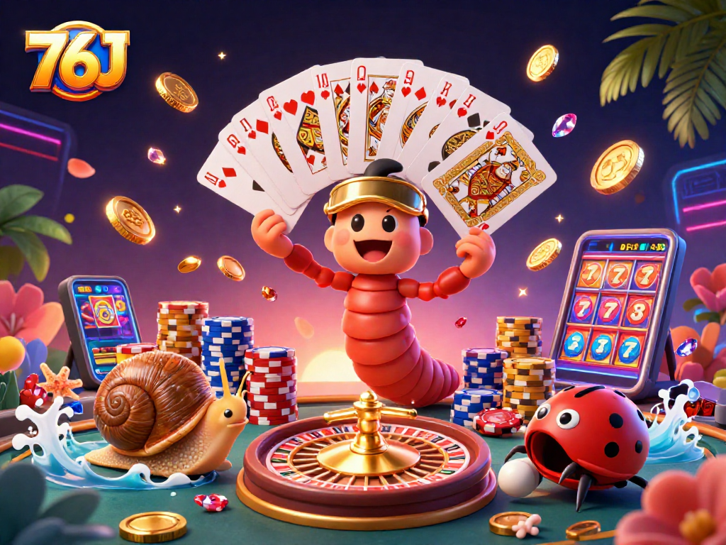 Divirta-se no cassino 76J com um dealer milípede e um caracol apostando em fichas.