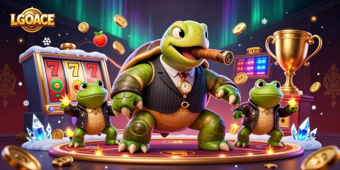 LGOACE slots scene with a snapping turtle and bullfrogs highlighting thrilling gameplay and exciting payouts