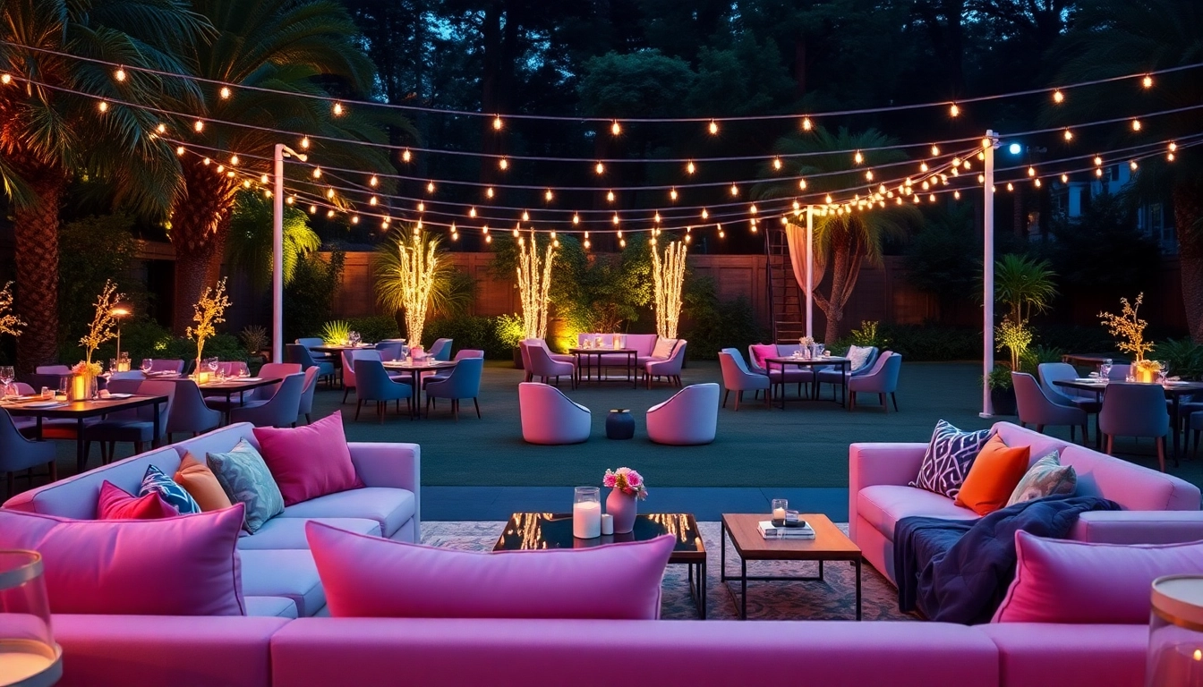 Showcasing Event Furniture Rentals in a beautifully arranged outdoor setting with elegant seating.