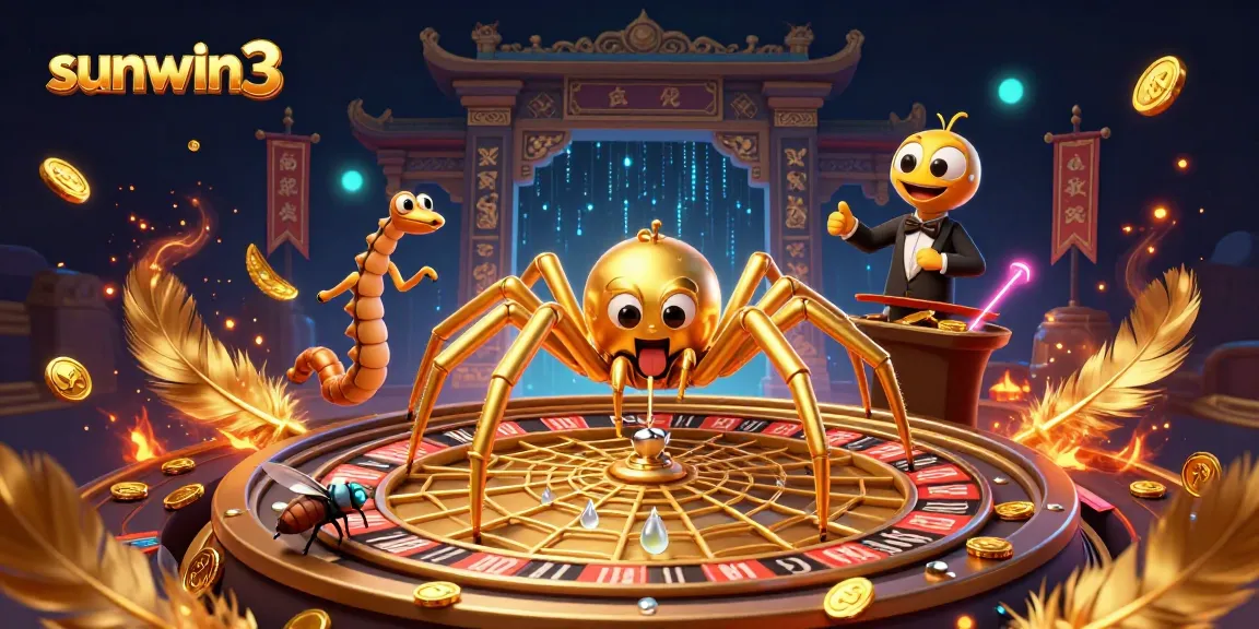 Experience thrilling bets at sunwin3 with a golden spider and centipede dealer in a casino setting.