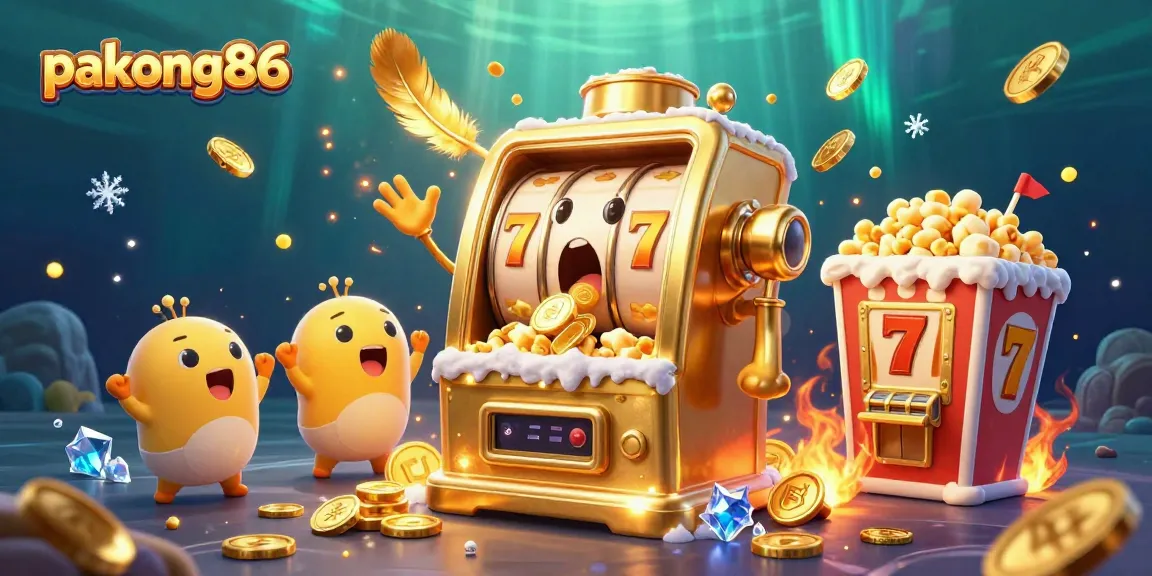 Experience pakong86 jackpot moments with a golden slot machine and cheering characters.