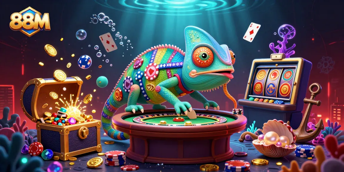 Experience exhilarating games with 88M's vibrant chameleon casino owner in a rich digital scene.