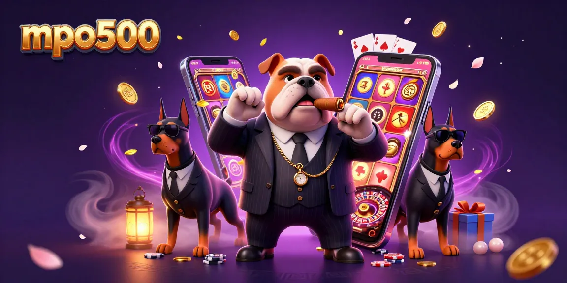 Win exciting rewards at mpo500 with a 3D cartoon mafia scene filled with slot games and jackpots.