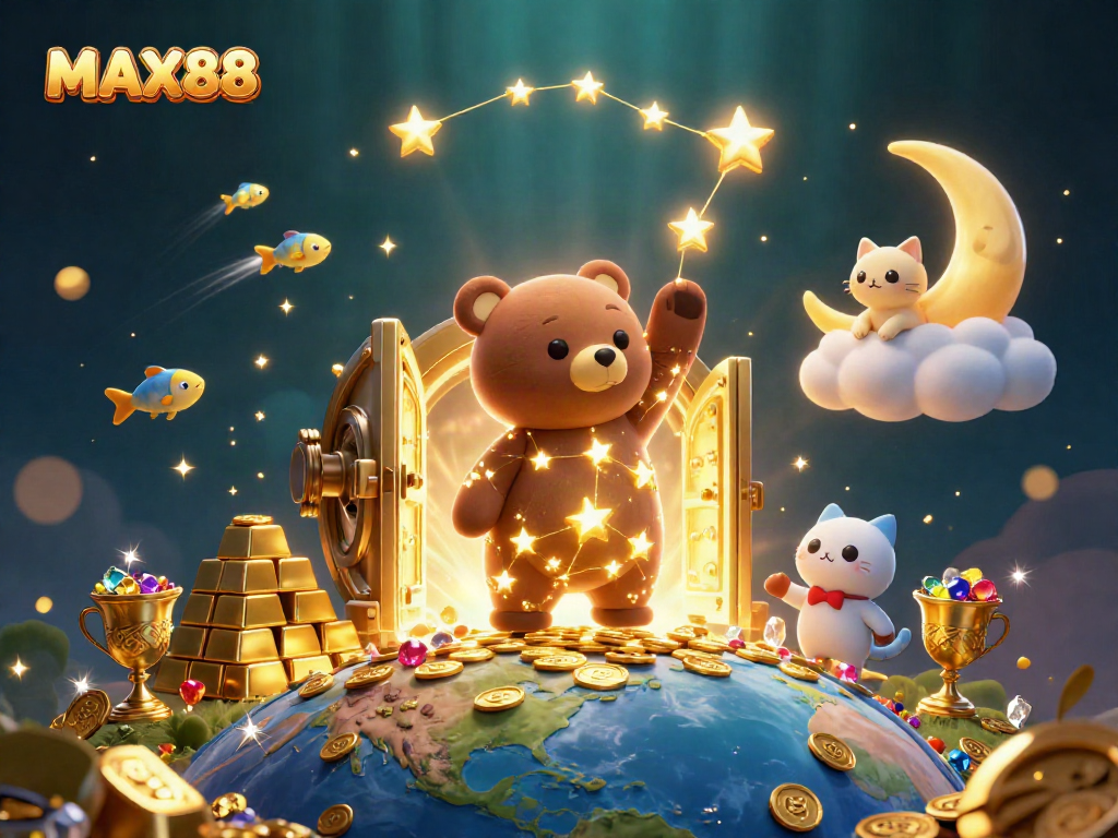 Experience winning excitement at MAX88 with dazzling treasures and vibrant casino characters.