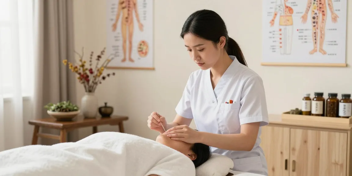 Effective treatment at 수원교통사고한의원, showcasing a female acupuncturist treating a patient with care in a serene environment.