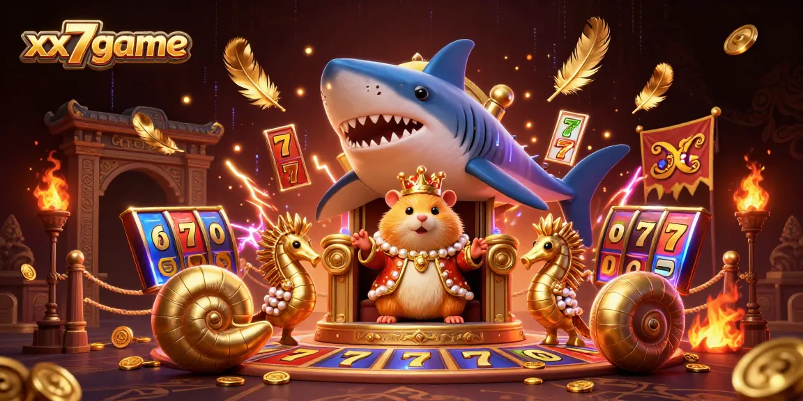 Engage with xx7game's exciting slot experience featuring a vibrant 3D scene of gaming and royalty.