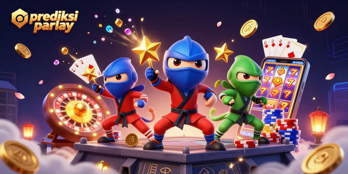 Experience prediksi parlay with a vibrant 3D illustration of ninja chameleons and exciting casino elements.
