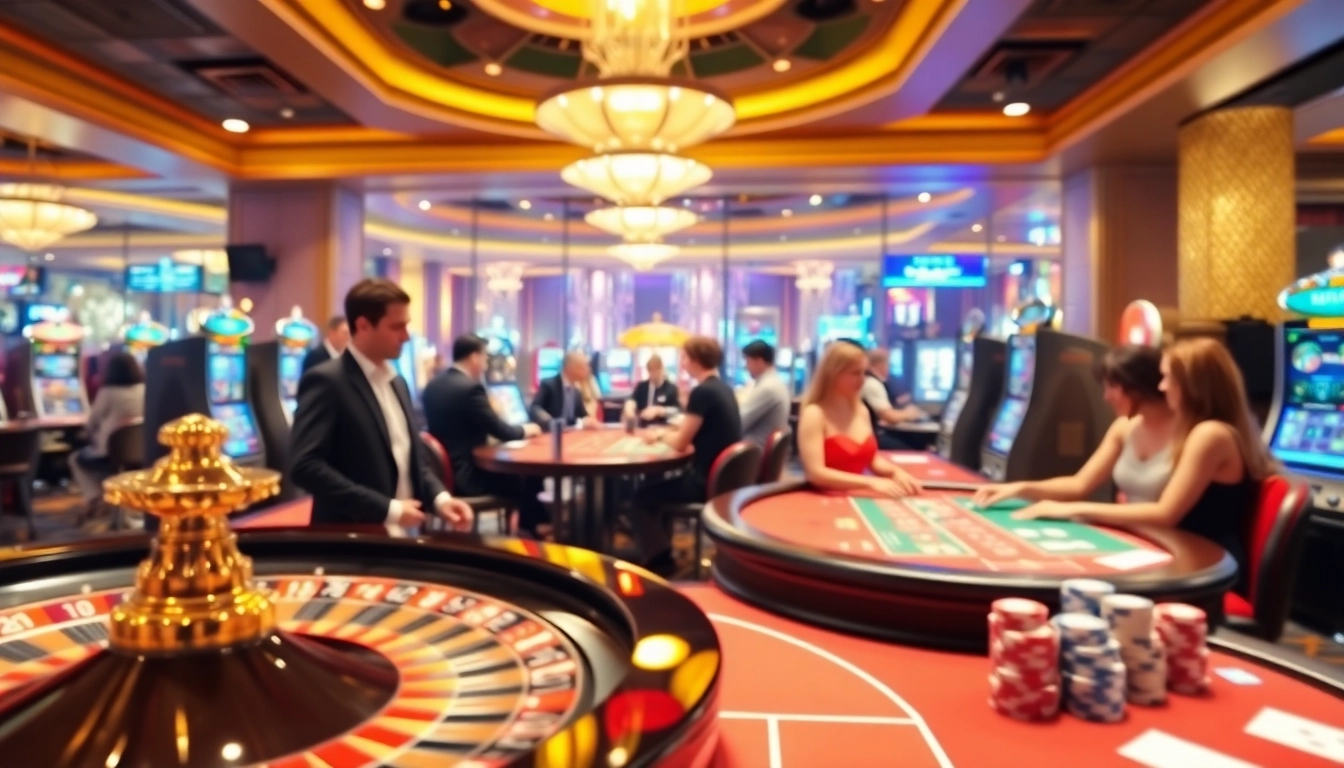 Experience thrilling games at NOHU90 with a luxurious casino scene featuring roulette and poker.
