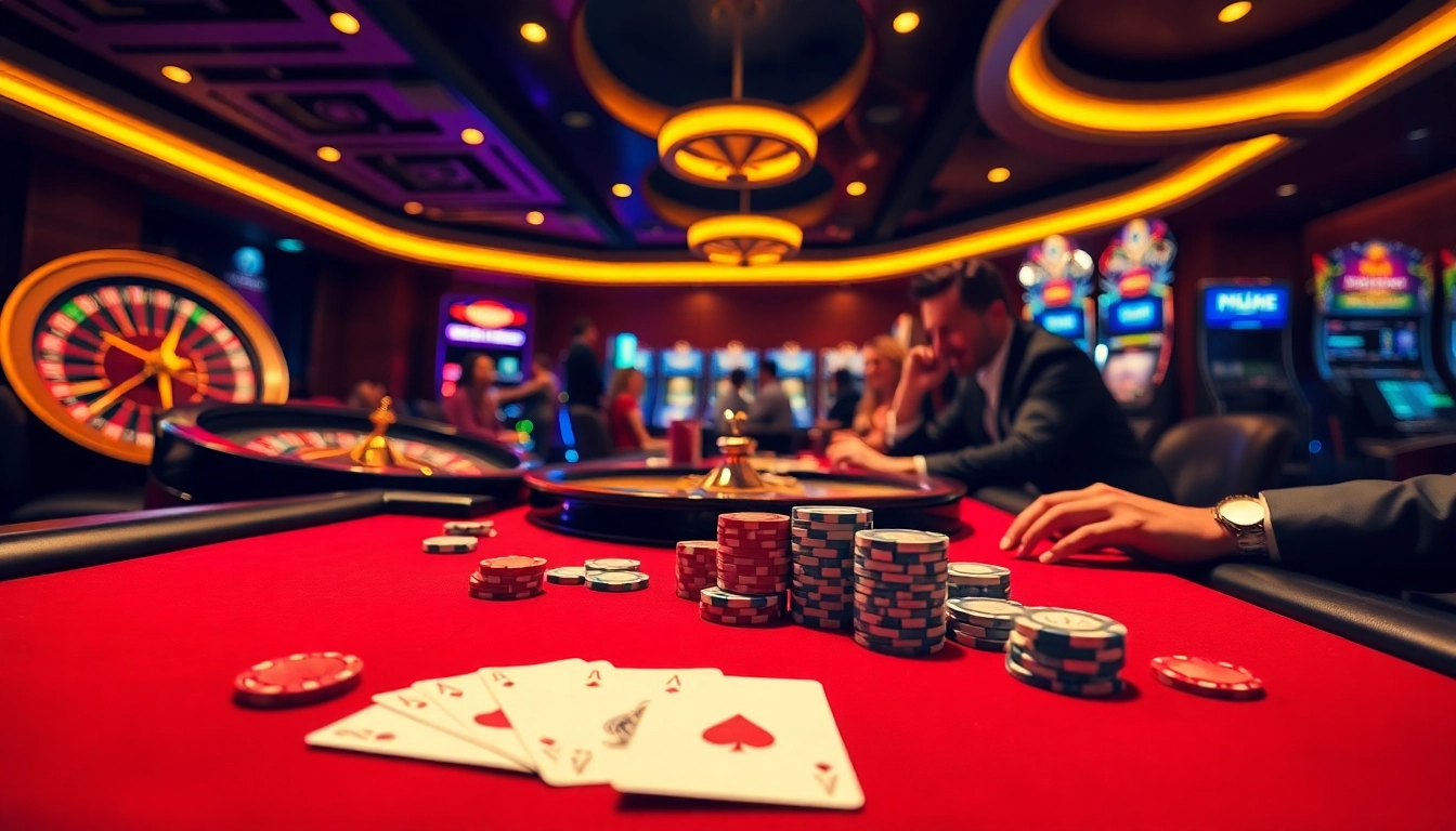 Engaging casino atmosphere with MMOO-themed poker chips and vibrant gambling action.