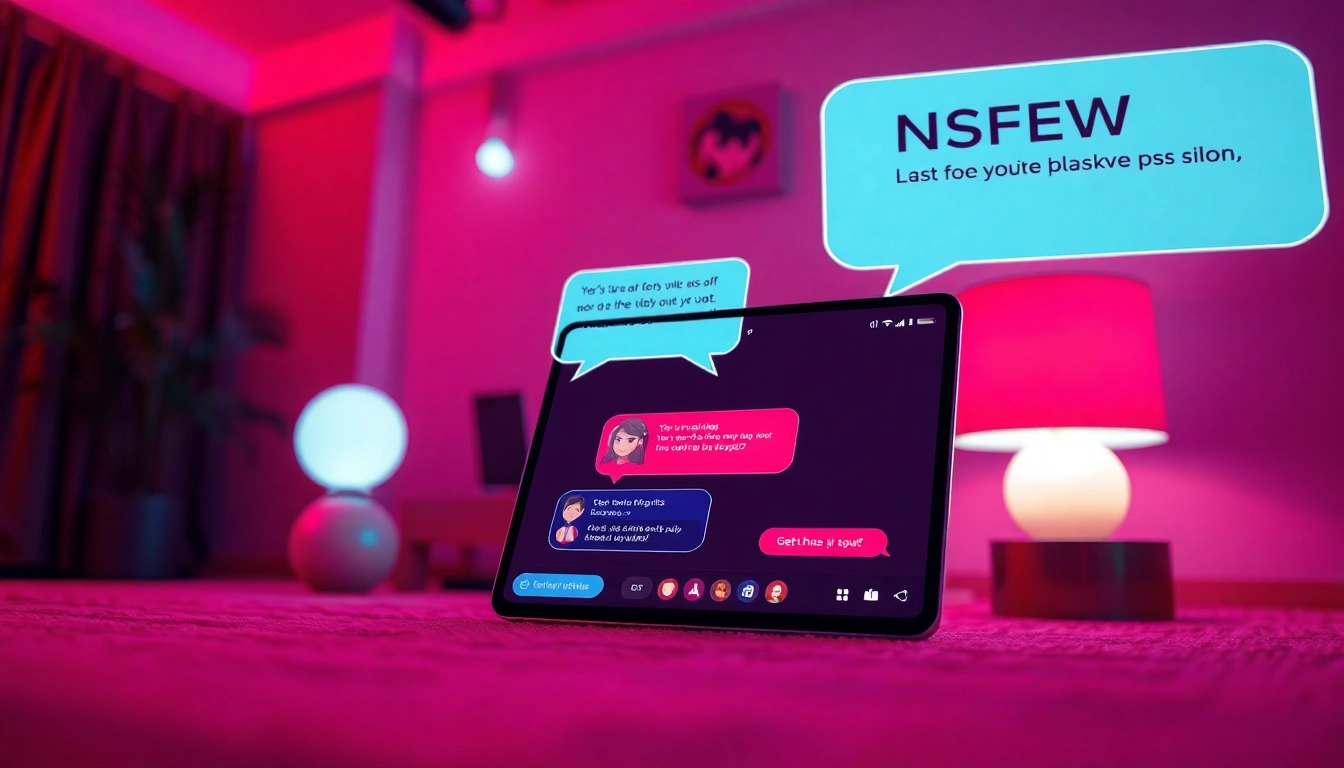 An engaging NSFW AI chat scene depicting a cozy virtual environment with character avatars and ambient lighting.