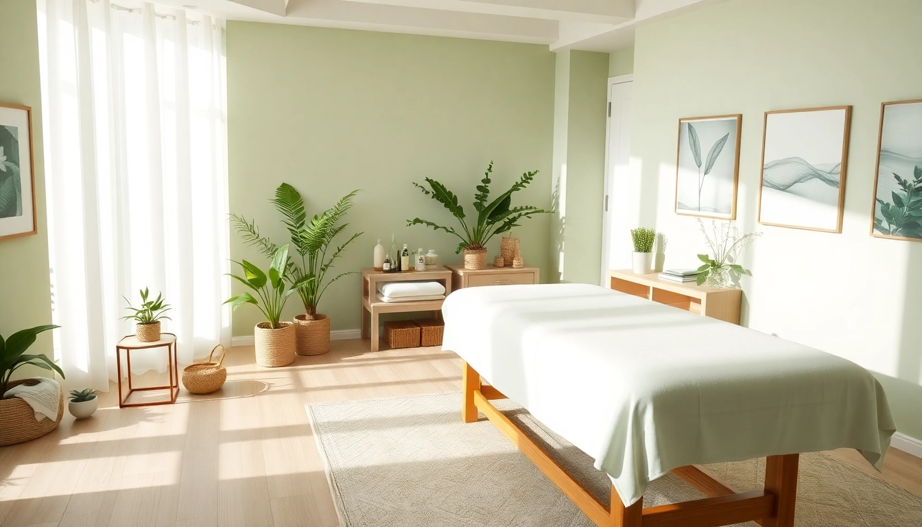 차분한 장식이 돋보이는 포항스웨디시 서비스를 홍보하는 편안한 마사지 치료실.