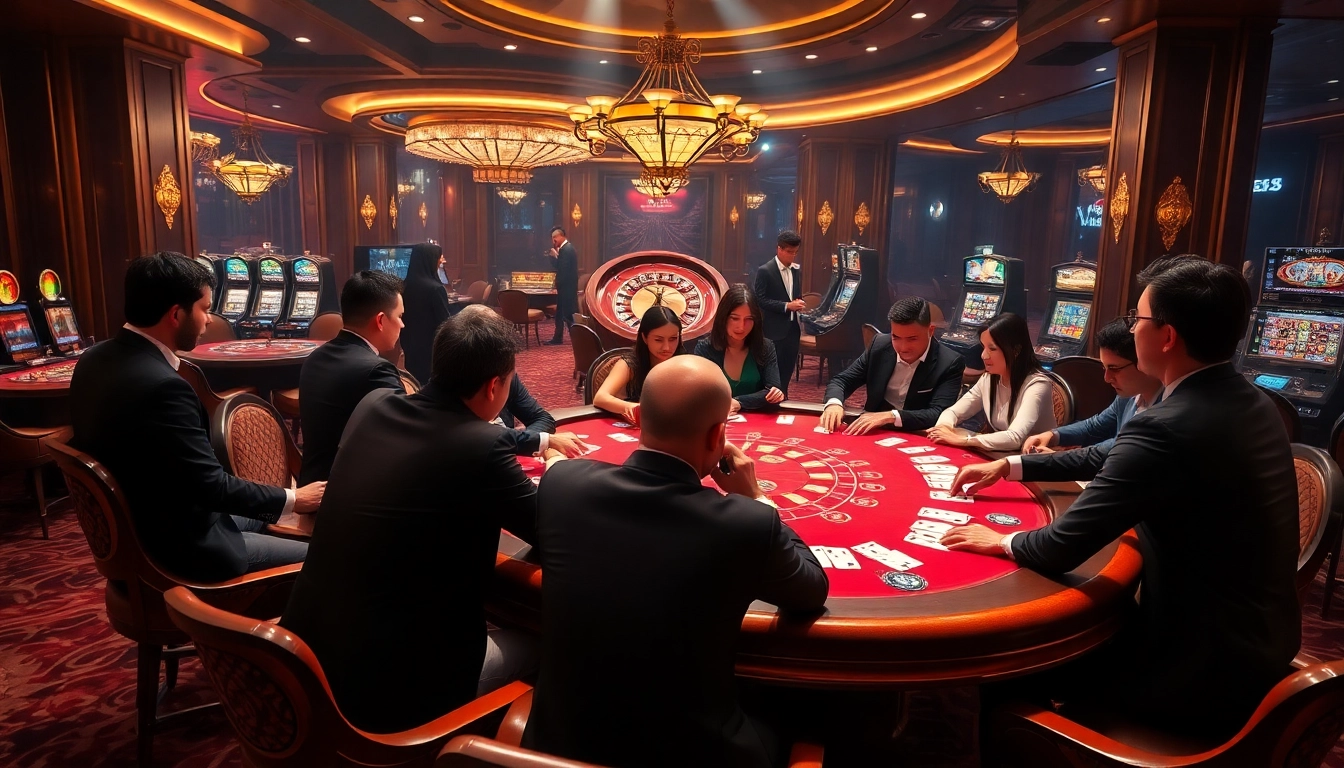 Experience a thrilling poker game and vibrant casino atmosphere at https://vin777.green/ featuring luxurious decor and excitement.